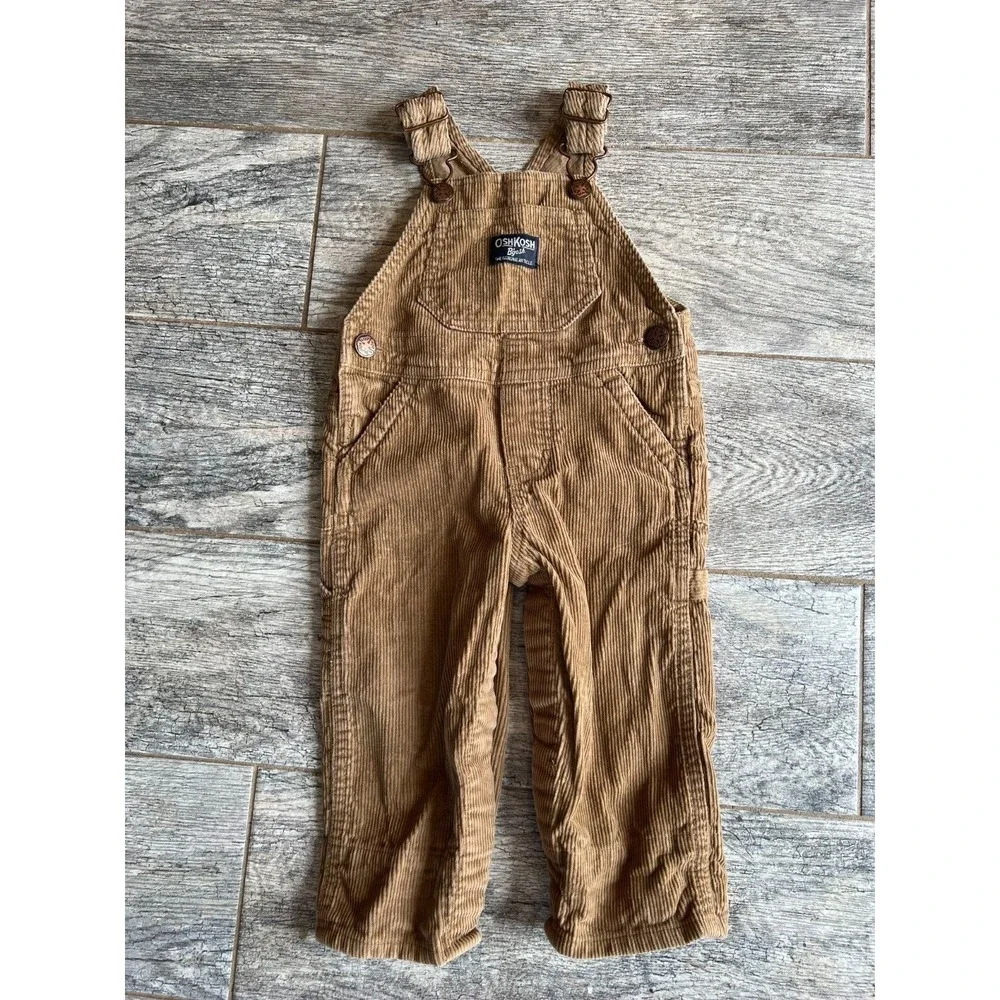 OshKosh B'Gosh Corduroy Overalls 9 Months Tan Plaid Lined Carpenter Baby Infant